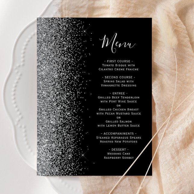 Menu Casamento com Lobras de Prata Negra Moderna (Criador carregado)