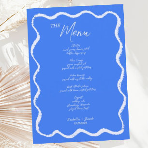 Menu Casamento com manuscrito azul esquadrão reverso