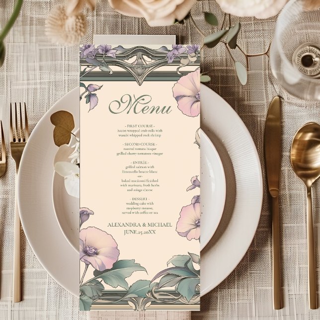 Menu Casamento com moldura de lavanda empoeirada (Criador carregado)