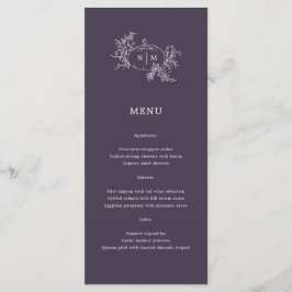 Menu Casamento com Monograma de Plum Purple Plum Dark