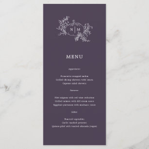 Menu Casamento com Monograma de Plum Purple Plum Dark