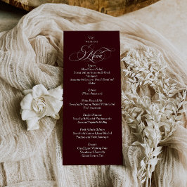 Menu Casamento com Monograma Elegante em Vermelho Borgo
