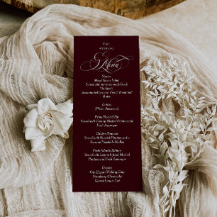 Menu Casamento com Monograma Elegante em Vermelho Borgo