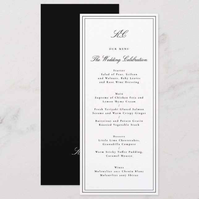 Menu Casamento com Monograma Tradicional (Frente/Verso)
