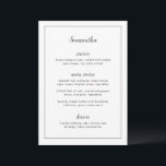 Menu Casamento com Nome do Convidado em Preto e Branco<br><div class="desc">Menu de casamento elegante com design simples com fontes serifadas e cursivas dentro de uma borda. Use o modelo para adicionar o nome de cada convidado e dispensar os cartões de lugar.</div>