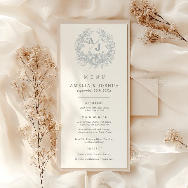 Menu Casamento com o Toile Azul Floral, francês legante (Criador carregado)