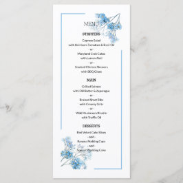 Menu Casamento com padrão floral botânico azul claro