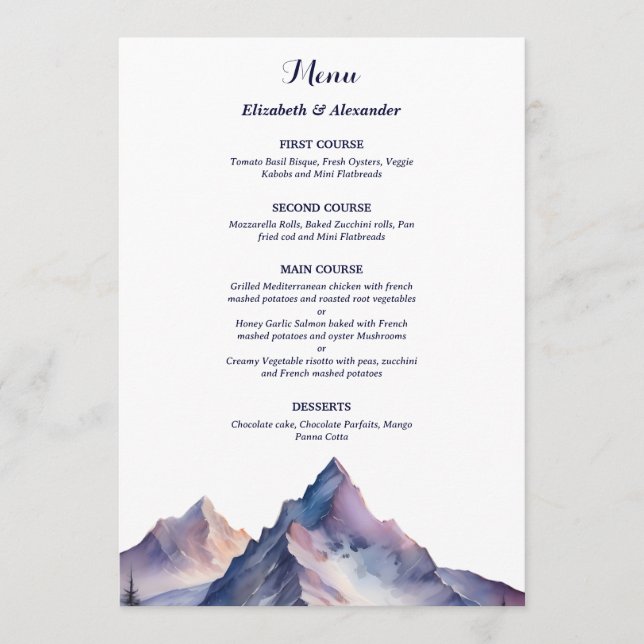 Menu Casamento com paisagens cobertas de neve (Frente)