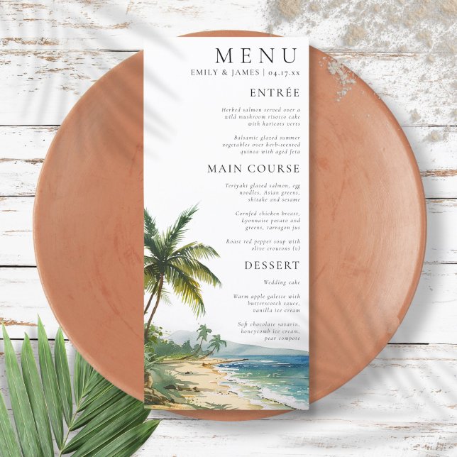 Menu Casamento com Palm Beach Modern Watercolor (Modern Watercolor Palm Beach Wedding Menu)