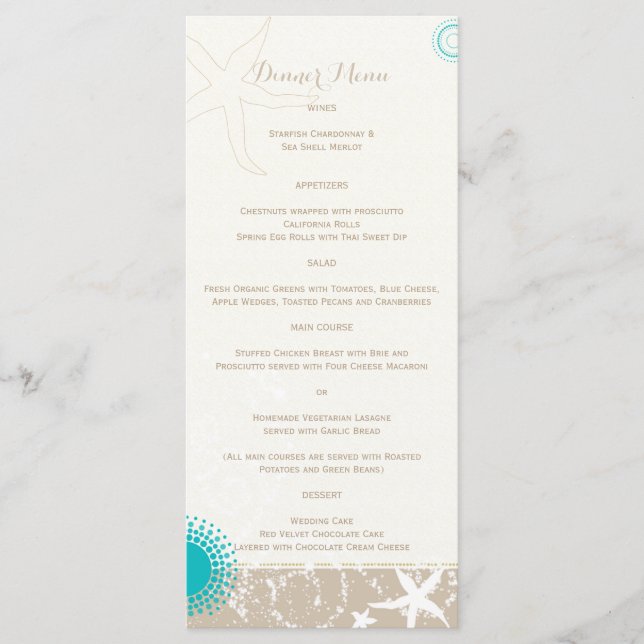 Menu Casamento com Peixe-Estrelo de Ivory Taupe Teal Be (Frente)