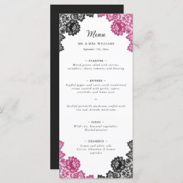Menu Casamento com rendas planas, cor-de-rosa-quente e 