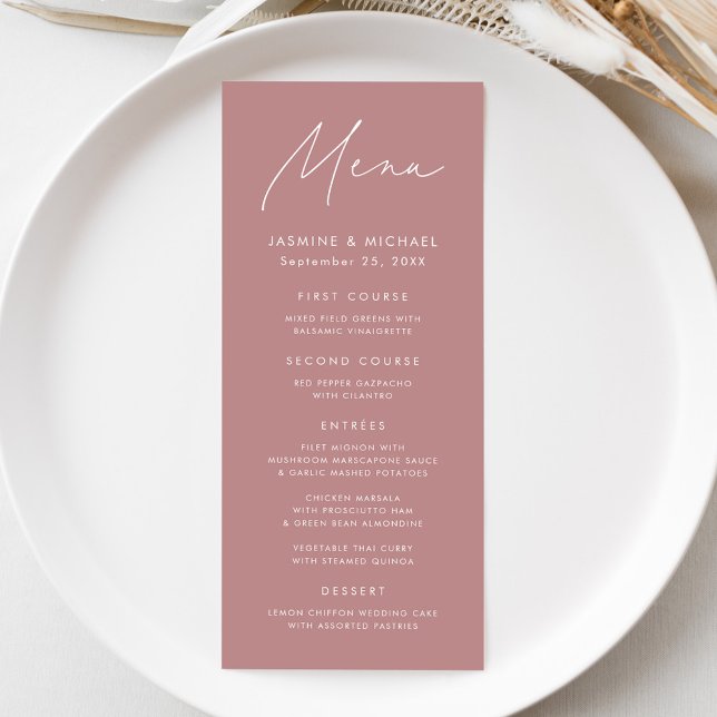 Menu Casamento com Rosa de Dusty de Script Moderno (Criador carregado)
