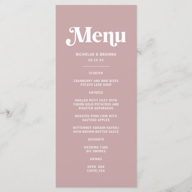 Menu Casamento com Rosa moderno (Frente)