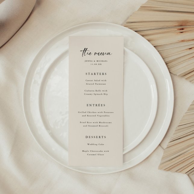 Menu Casamento com Roteiro Bege Minimalista Elegante (Criador carregado)