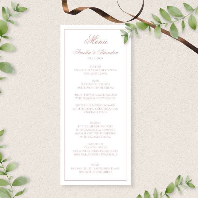 Menu Casamento com Roteiro de Borda Rosa Poeira Clássic (Criador carregado)