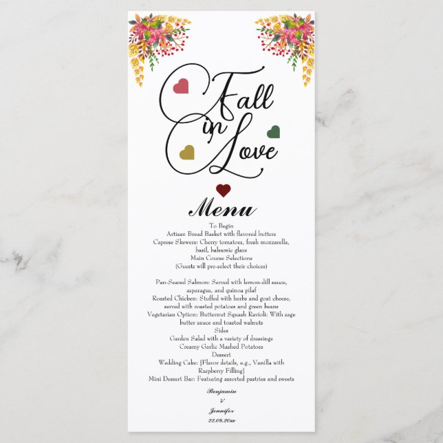 Menu Casamento com Roteiro de Enamoramento  (Frente)