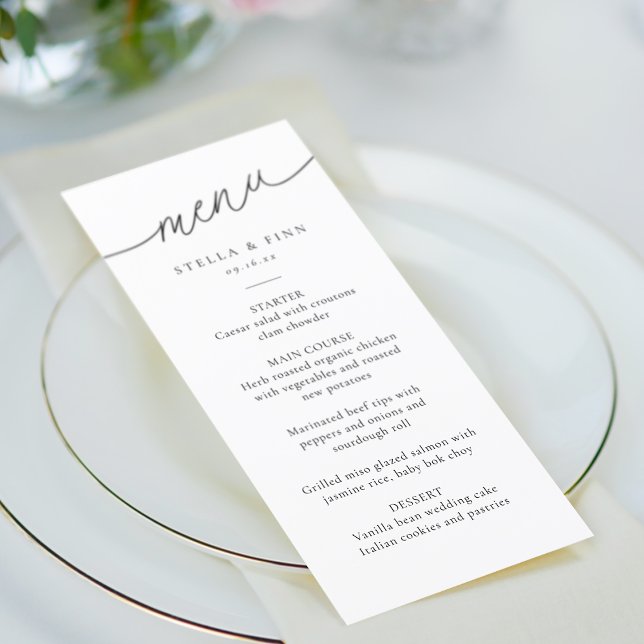 Menu Casamento com Roteiro Minimalista Moderno (Modern Minimalist Script Wedding Menu)