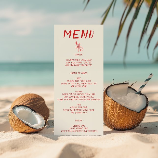 Menu Casamento com Script de Pincel Vermelho Elegante (Criador carregado)