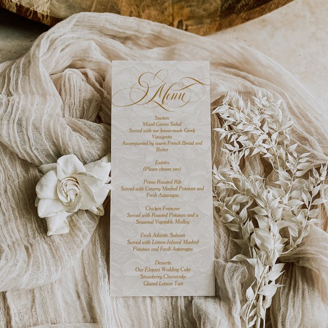 Menu Casamento com Script Elegante de Marfim Floral (Criador carregado)