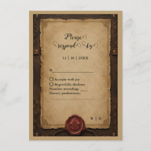 Menu Casamento com Selo de Cera de Couro Rústico Mediev