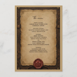 Menu Casamento com Selo de Cera de Couro Rústico Mediev