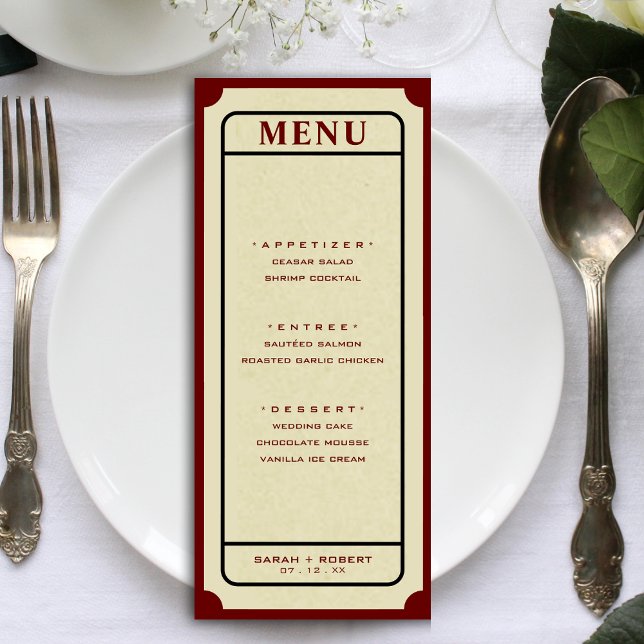 Menu Casamento com Stub de Bilhetes Retro (Retro Ticket Stub Wedding Menu)