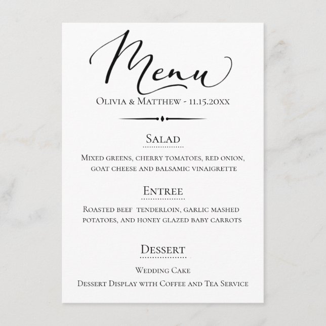 Menu Casamento com Tipografia Chic (Frente)