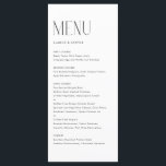 Menu Casamento com Tipografia Minimalista Moderna Negra<br><div class="desc">Cartão de menu personalizável com tipografia moderna. Personalize adicionando a data e a escolha da refeição. Este cartão de menu minimalista é perfeito para casamentos,  chás de fraldas,  chás de panela,  aniversários e muito mais.</div>
