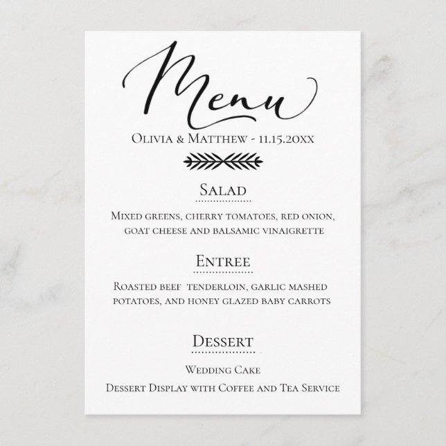 Menu Casamento com Tipografia Rusta (Frente)