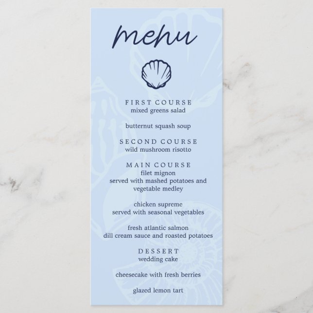 Menu Casamento Conchas Azuis Litorâneas (Frente)