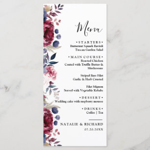 Menu Casamento cor-de-água floral rosa com borrão verme