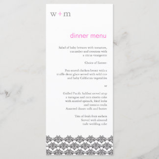 Menu Casamento Cor-de-Rosa da Cinza Damask Simplic