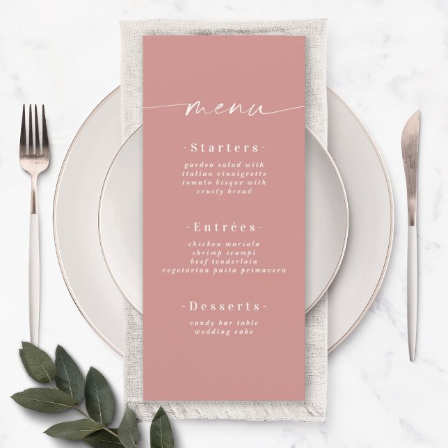 Menu Casamento Cor Sólida Elegante, Rosa, Rosa (Criador carregado)