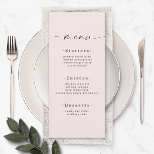Menu Casamento Cor Sólido Elegante Pó Blush Pink