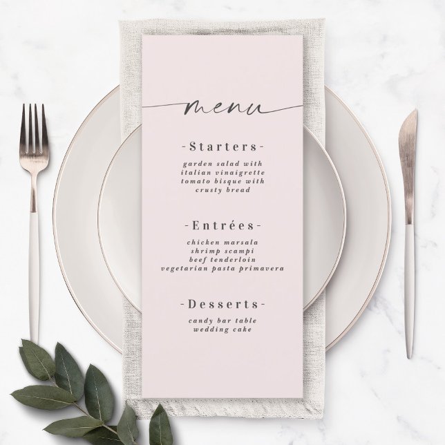 Menu Casamento Cor Sólido Elegante Pó Blush Pink (Criador carregado)