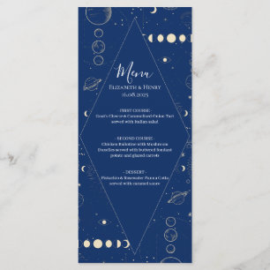 Menu Casamento cósmico celestial sol lua estrelas