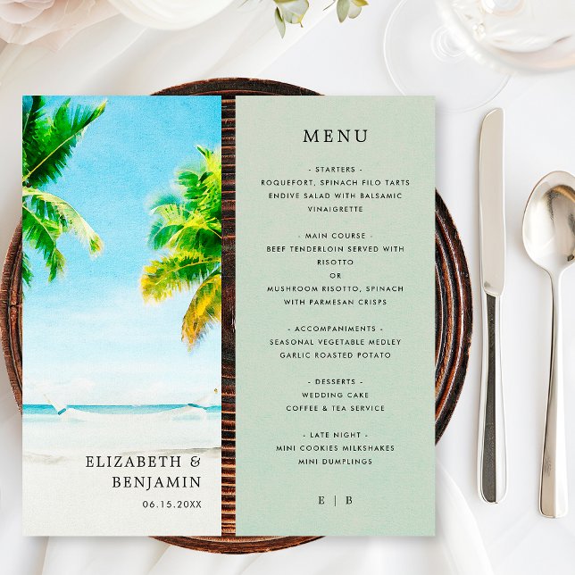 Menu Casamento Costeiro com Árvore de Palma de Praia Tr (Criador carregado)