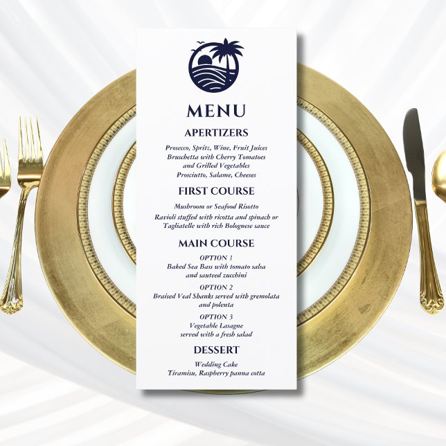 Menu Casamento Costeiro de Árvore de Palma Branca e mar (Criador carregado)