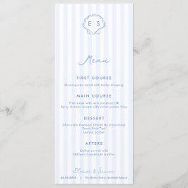 Menu Casamento Costeiro Monograma Azul e Branco Concha