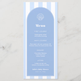 Menu Casamento Costeiro Simples Azul e Branco de Concha