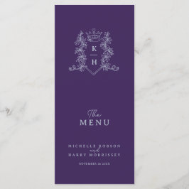 Menu Casamento da crista roxa-escura da prata com monog