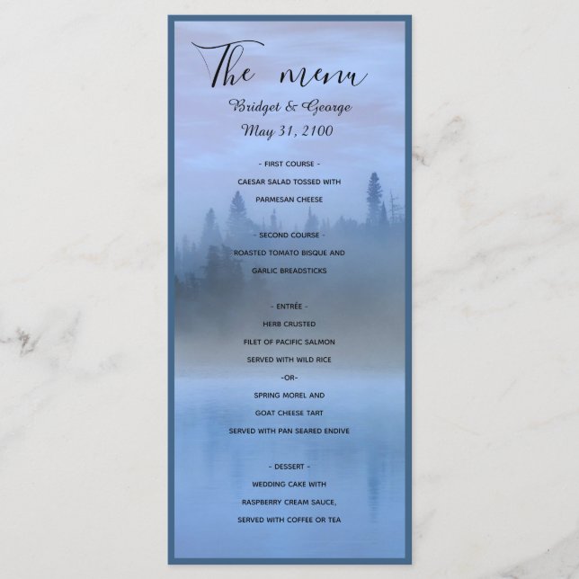 Menu casamento da floresta azul poeirenta (Frente)