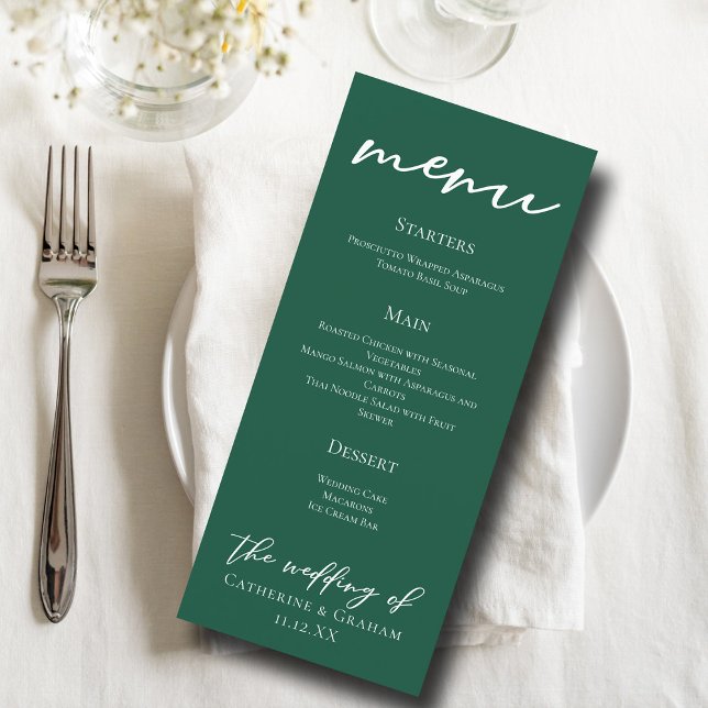 Menu Casamento da Floresta da Tipografia Branca Emerald (Criador carregado)