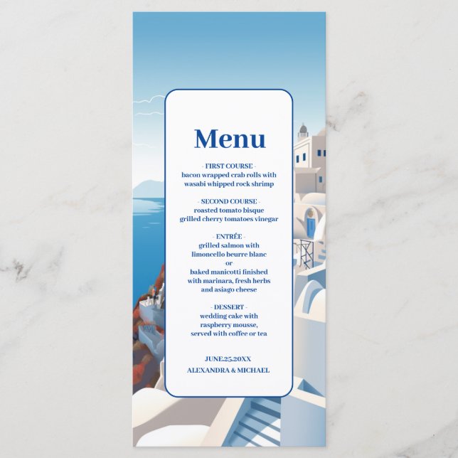 Menu Casamento da Grécia de destino Santorini (Frente)