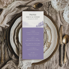 Menu Casamento da Lavanda de Aquarela da Floresta 