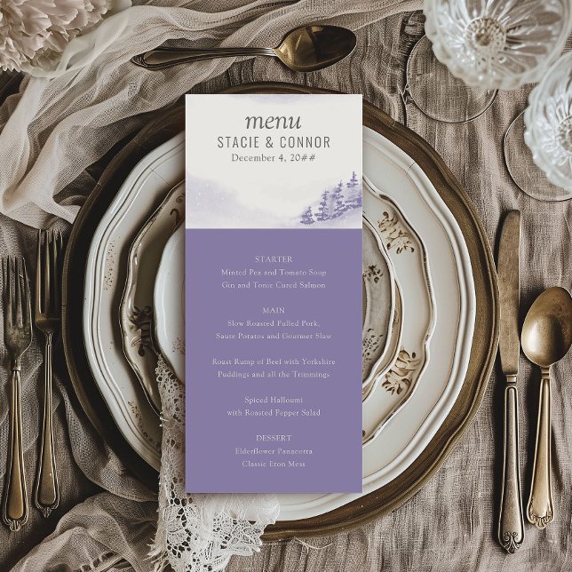 Menu Casamento da Lavanda de Aquarela da Floresta  (Wedding Menu from my Winter Forest Lavender Wedding Collection)