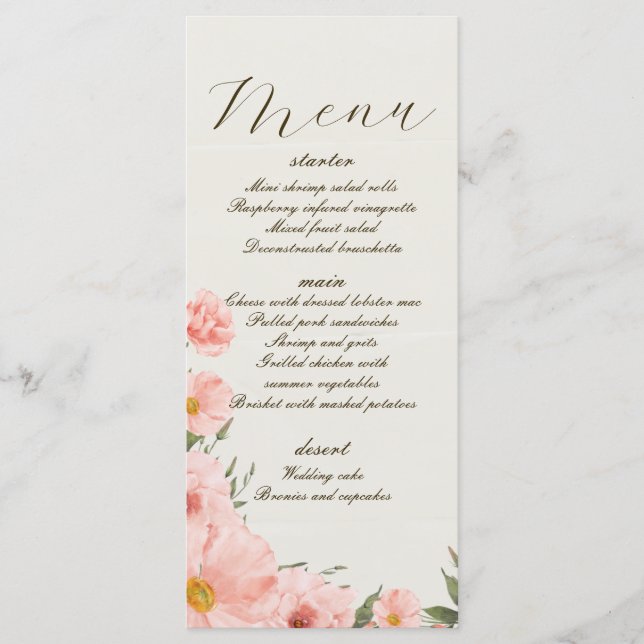 Menu Casamento das Flores de Água Rosa (Frente)