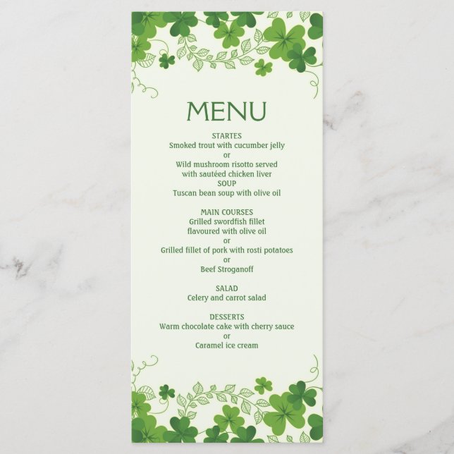 Menu Casamento das folhas de shamrock irlandesas ( (Frente)