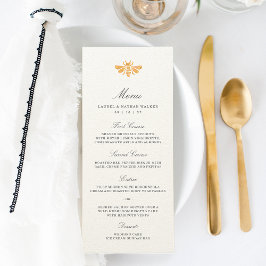 Menu Casamento de Abelhas de Ouro Watercolor