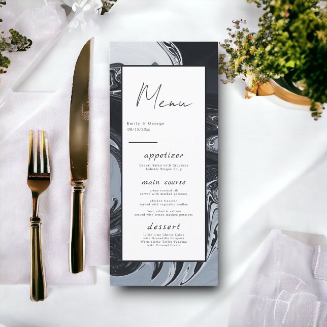 Menu Casamento De Abstrato Branco E Preto Mínimo Modern (Criador carregado)